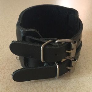 Black leather cuff bracelet